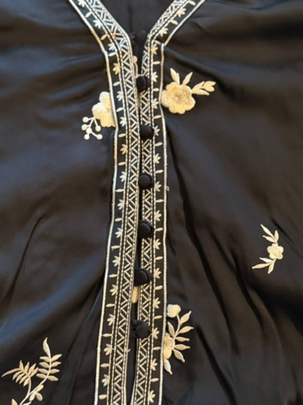 NWT Zara Black Satin Embroidered Blouse, V-Neck Boho Top, Size S